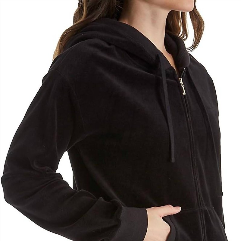 Shop Juicy Couture Beachwood Solid Velour Hoodie Jacket In Black
