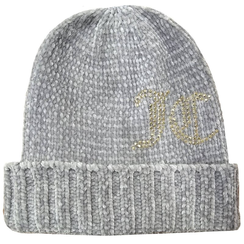 Shop Juicy Couture Chenille Jc Stud Beanie Hat In Grey