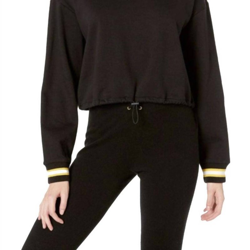 Shop Juicy Couture Fleece Hooded Cropped Cinched Pullover In Black