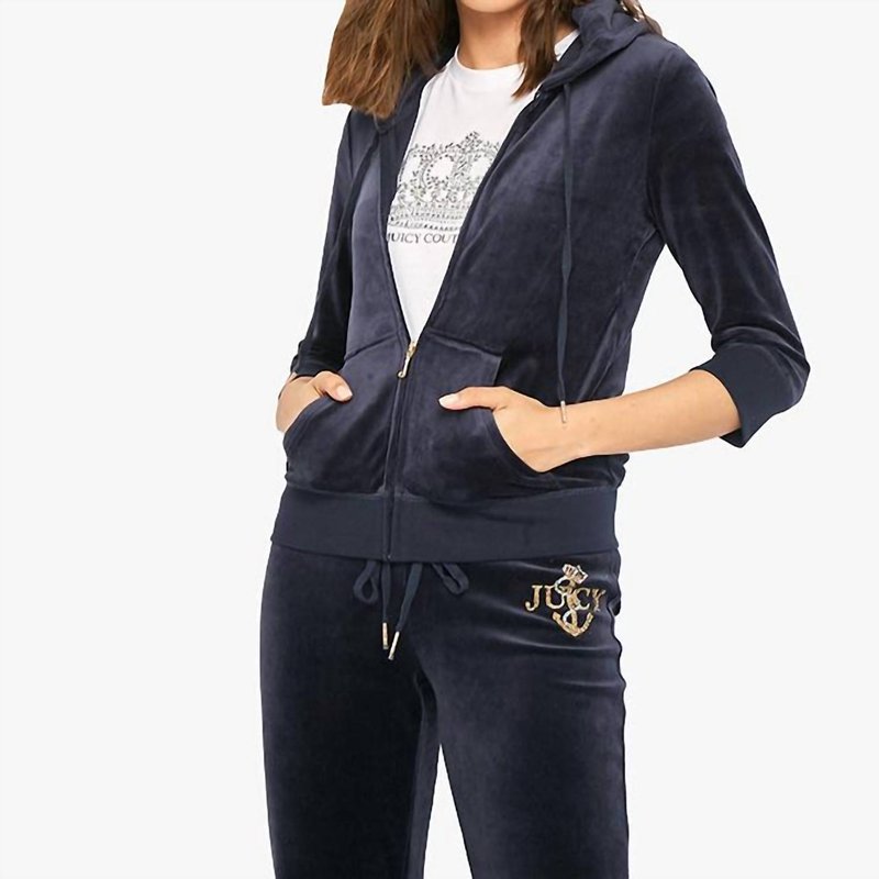 Shop Juicy Couture Regal Anchor Velour Robertson Hoodie Jacket In Blue