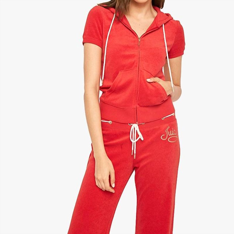 Shop Juicy Couture Rope Microterry Robertson Short Sleeve Jacket In Red
