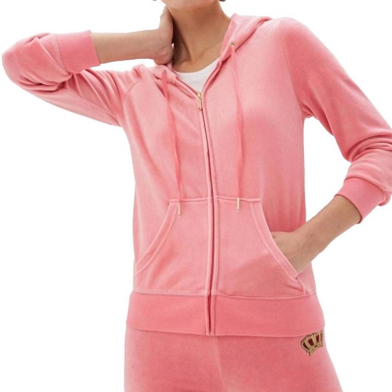 Shop Juicy Couture Traditional Logo Track Velour Robertson Hoodie In Pink