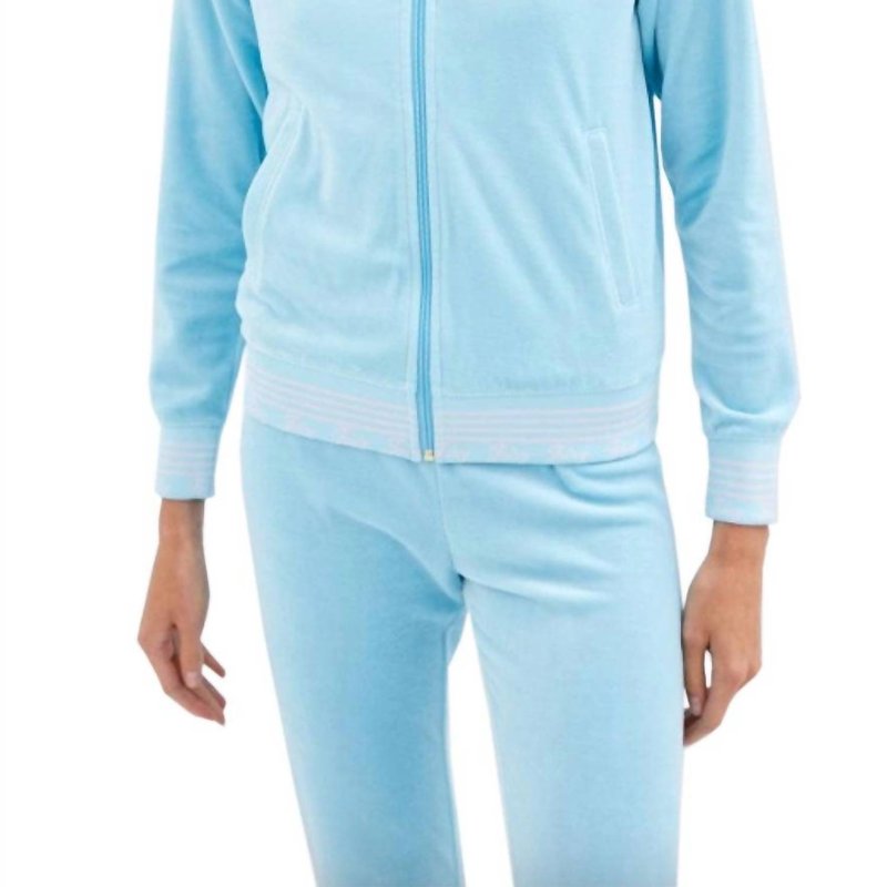 Shop Juicy Couture Women Doo Wop Snap Collar Velour Track Jacket L In Blue