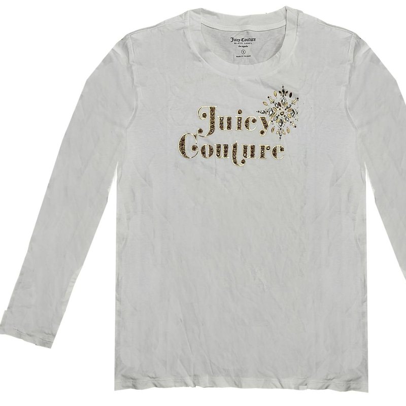 Shop Juicy Couture Women's Bleached Bone Traditional Bling Classic Long Sleeve T-shirt Long Sleeve In White