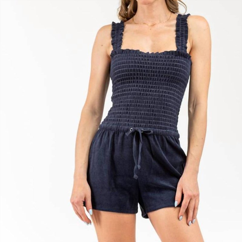 Shop Juicy Couture Women's Micro Terry Regal Blue Smocked Romper