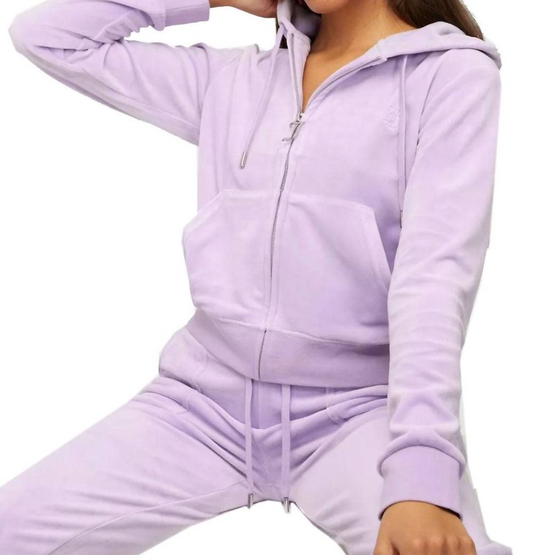 Shop Juicy Couture Women's Orchid Petal Velour Hoodie Sweatshirt With Jeweled Back In Purple