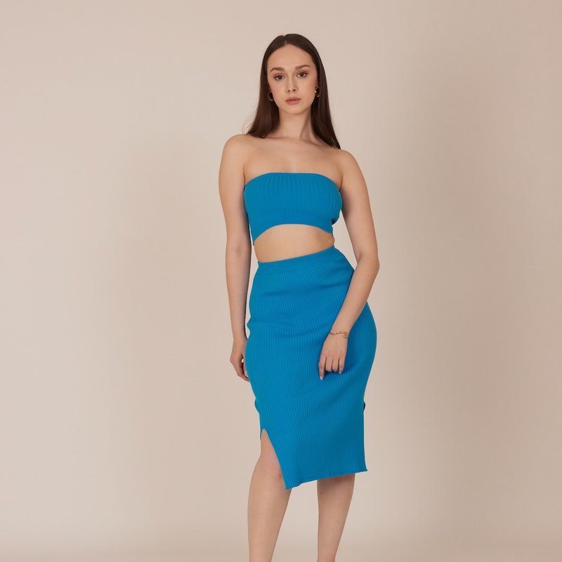 Julianne Bartolotta Ribbed Midi Skirt In Blue