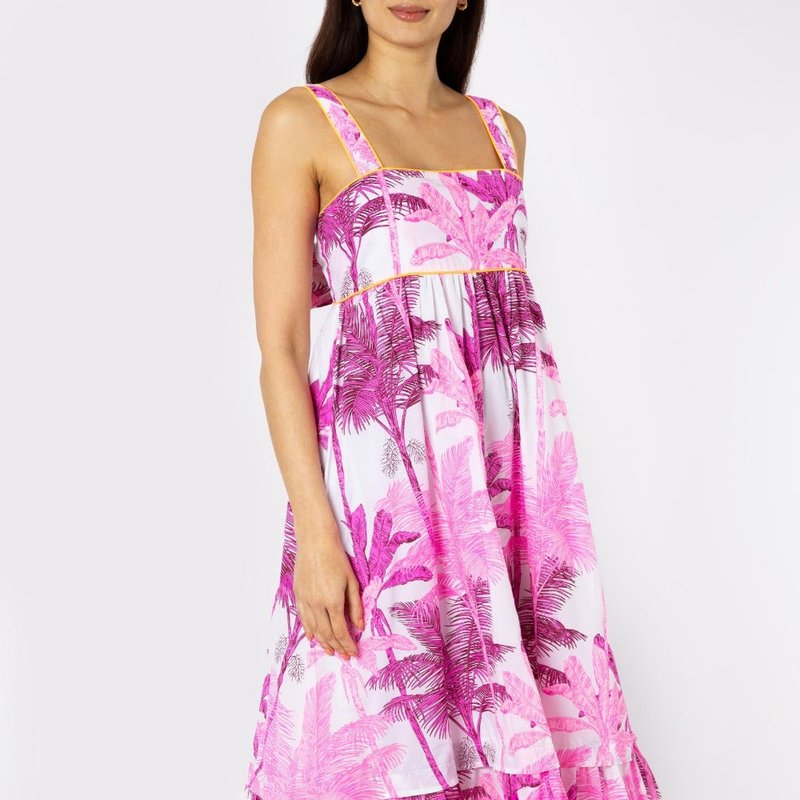 Juliet Dunn Palm Tree Print Sash Back Dress In Pink