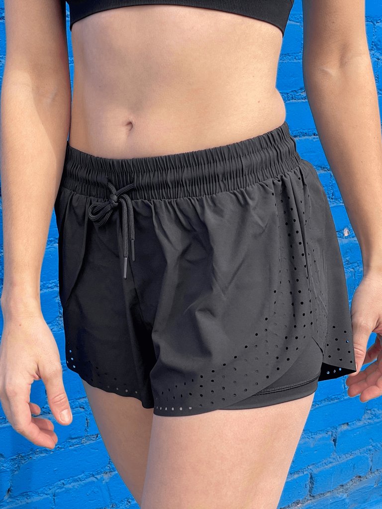 Arielle Athletic Shorts with Built-In Compression - Black