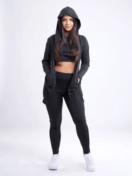 Athletic Fitted Zip-Up Hoodie Jacket with Pockets - Grey