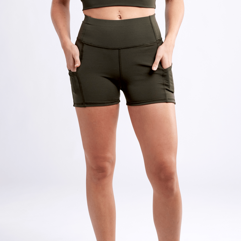 Jupiter Gear High-waisted Athletic Shorts With Side Pockets In Olive Green