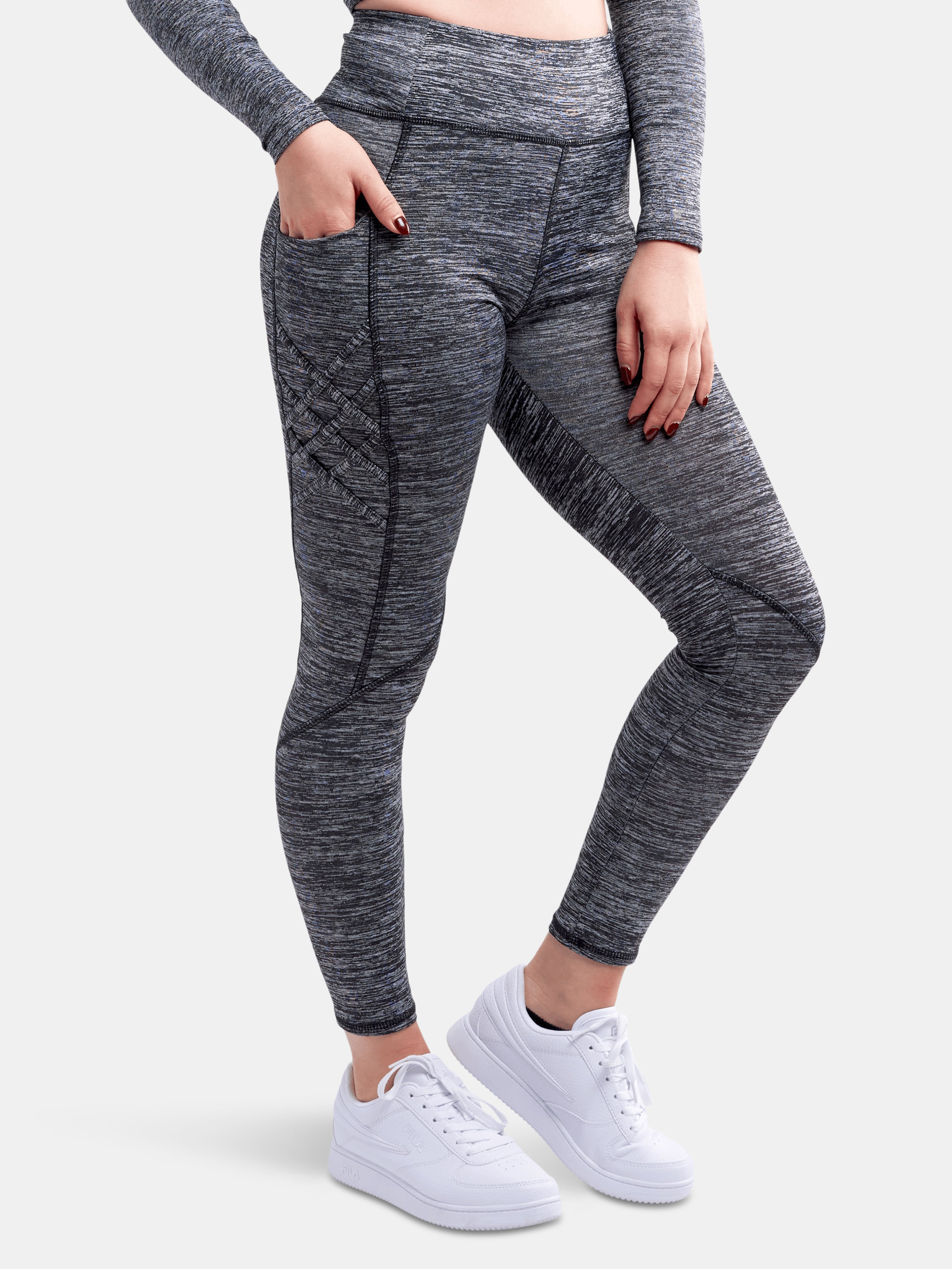 Jupiter Gear High-waisted Criss-cross Training Leggings With Hip Pockets In Grey