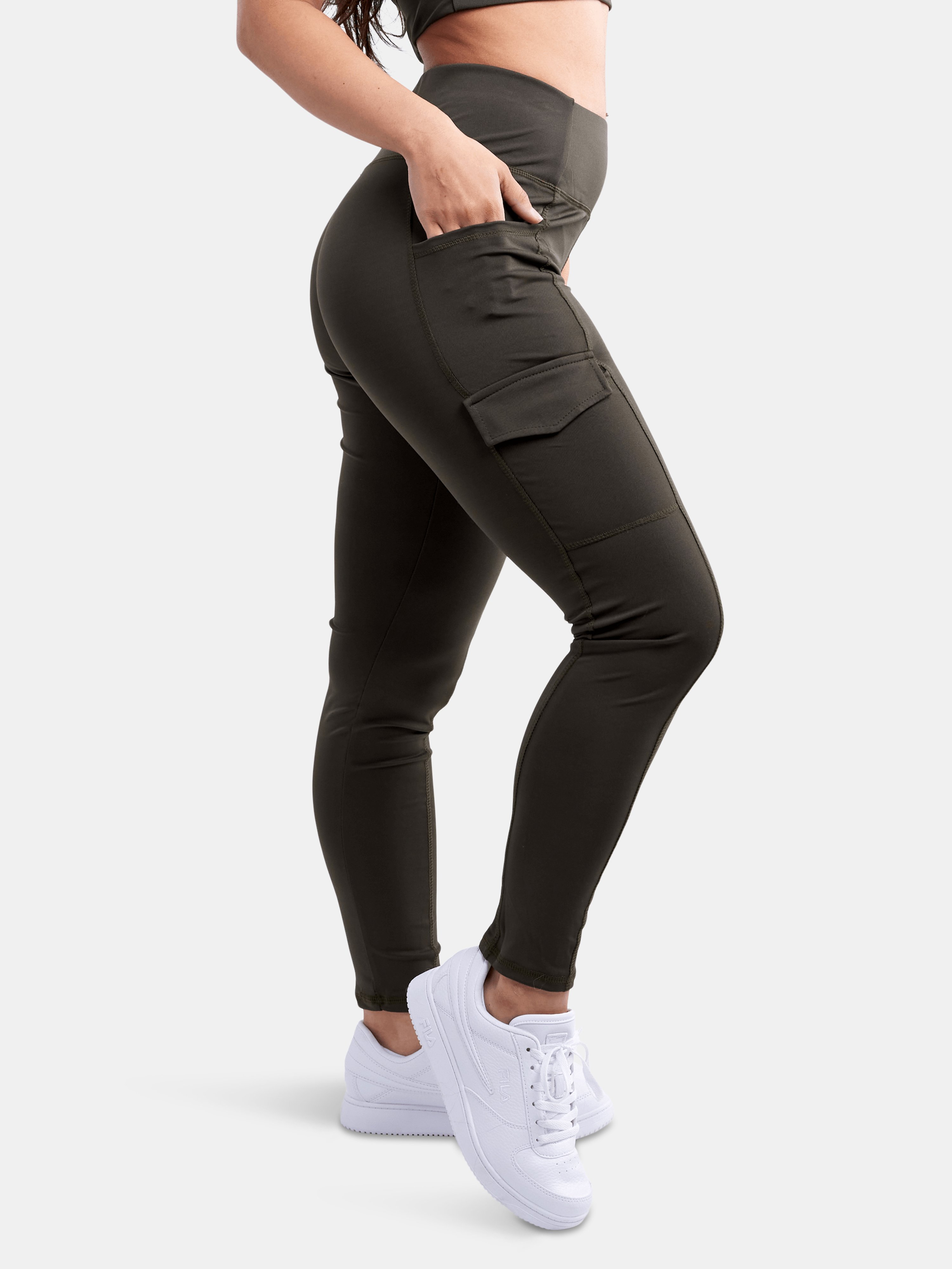 Jupiter Gear High-waisted Leggings With Side Cargo Pockets In Green