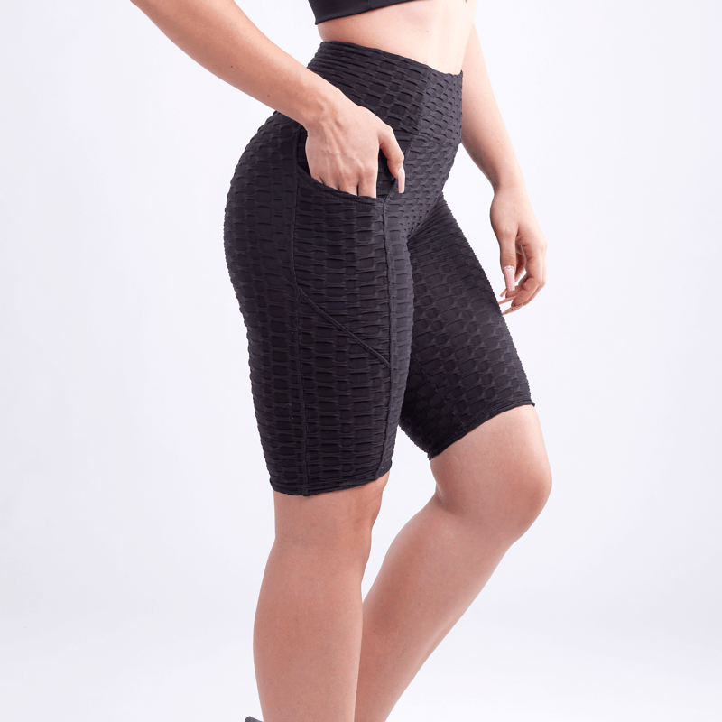 Jupiter Gear High-waisted Scrunch Yoga Shorts With Hip Pockets In Black