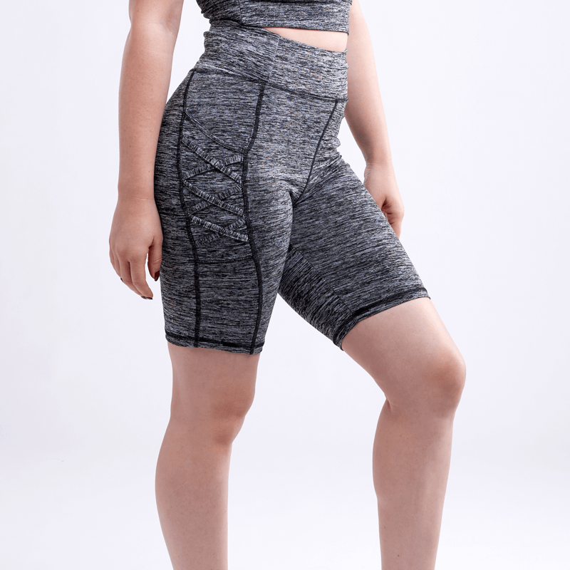 Jupiter Gear High-waisted Workout Shorts With Pockets & Criss Cross Design In Grey