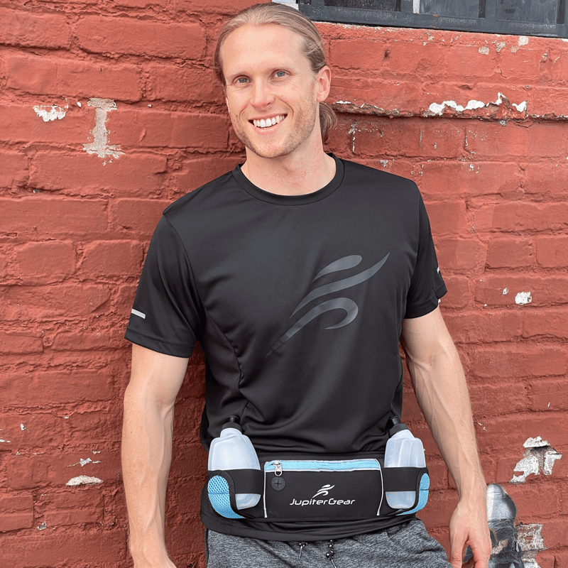 Jupiter Gear Running Hydration Belt Waist Bag With Water-resistant Pockets And 2 Water Bottles For O In Black