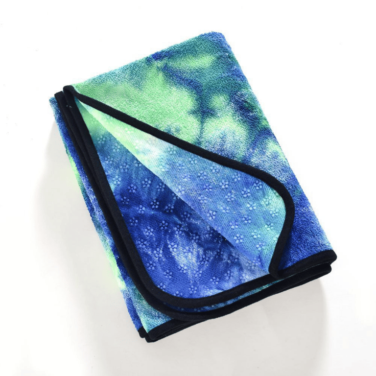 Tie Dye Yoga Mat Towel with Slip-Resistant Grip Dots - Blue / Green