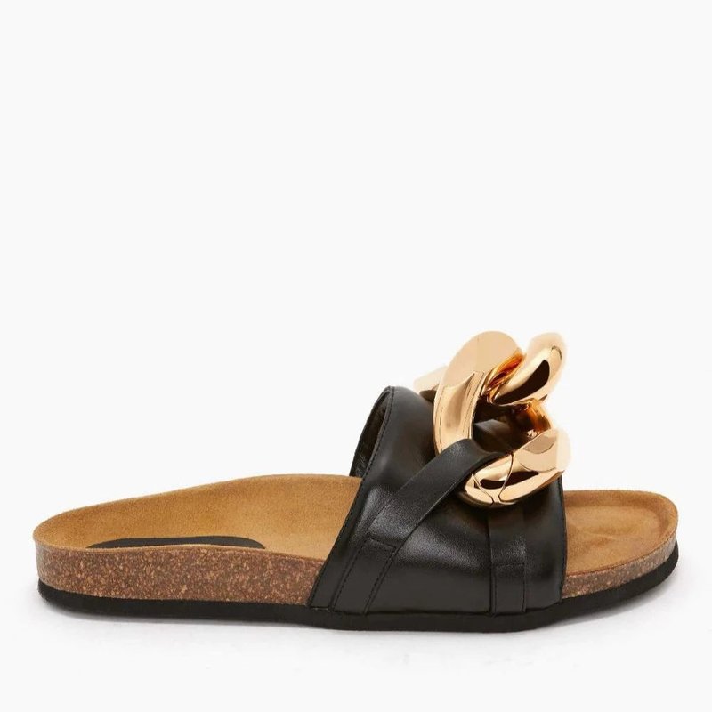 Shop Jw Anderson Men's Chain Flat Sandals With Snap In Black