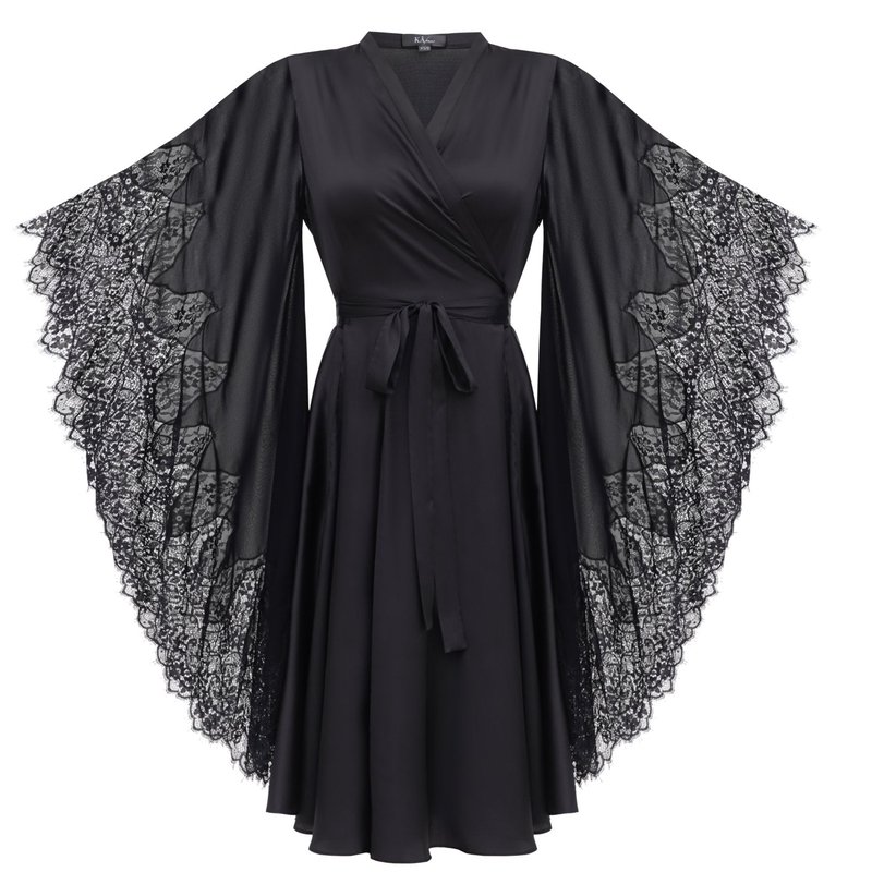 Kâfemme Angel Midi Wrap Dress Long Sleeve In Black