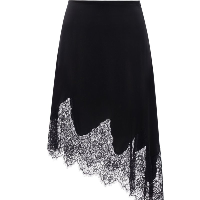 Kâfemme Asymmetrical Silk Midi Skirt With Lace In Black
