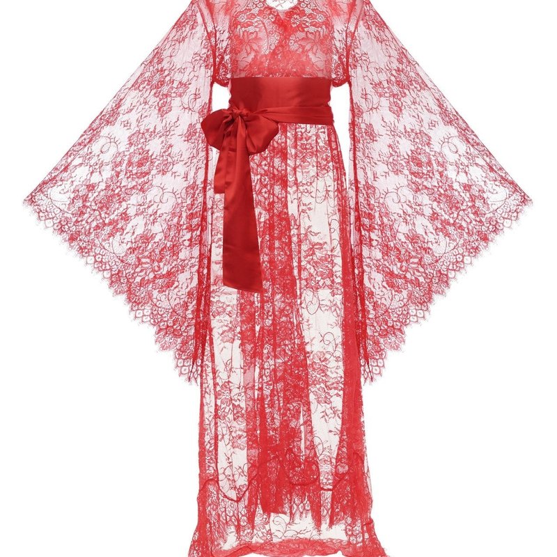 Kâfemme Chantelle Long Lace Sexy Robe In Red