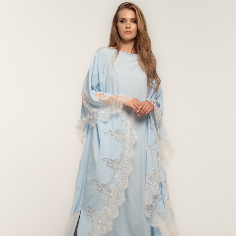 Shop Kâfemme Feminine Closed Abaya Dress With Lace In Blue