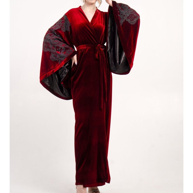 Kâfemme Glorious Velvet Kimono Robe In Red