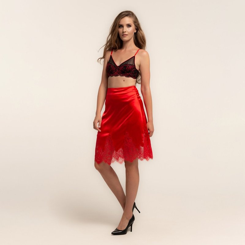 Kâfemme Silk Midi Skirt With Lace In Red