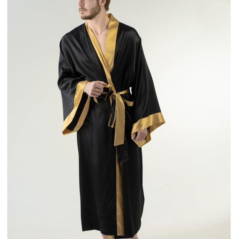 Kâfemme Two Tone Silk Men's Robe In Black