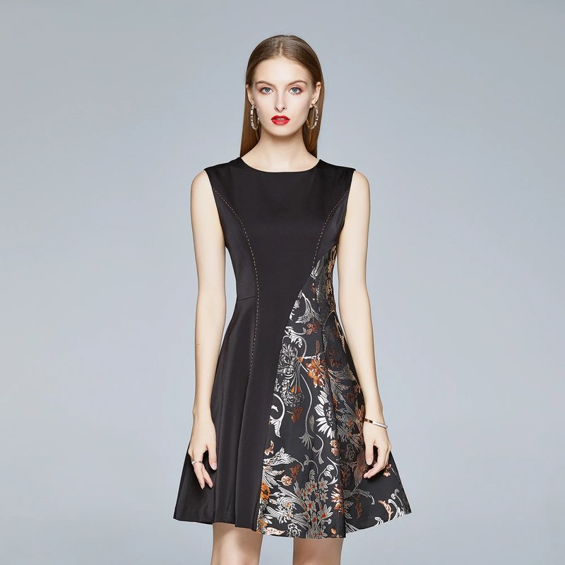 Shop Kaimilan Black And Silver Evening Boatneck Sleeveless Short A-line Dress