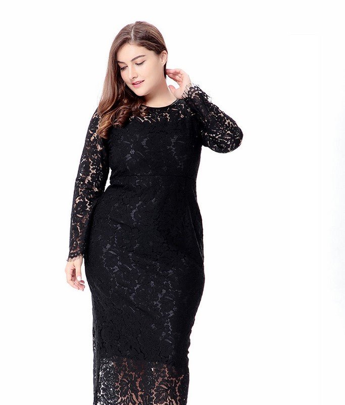 Shop Kaimilan Black Evening Bodycon Crewneck Long Sleeve Maxi Lace Dress