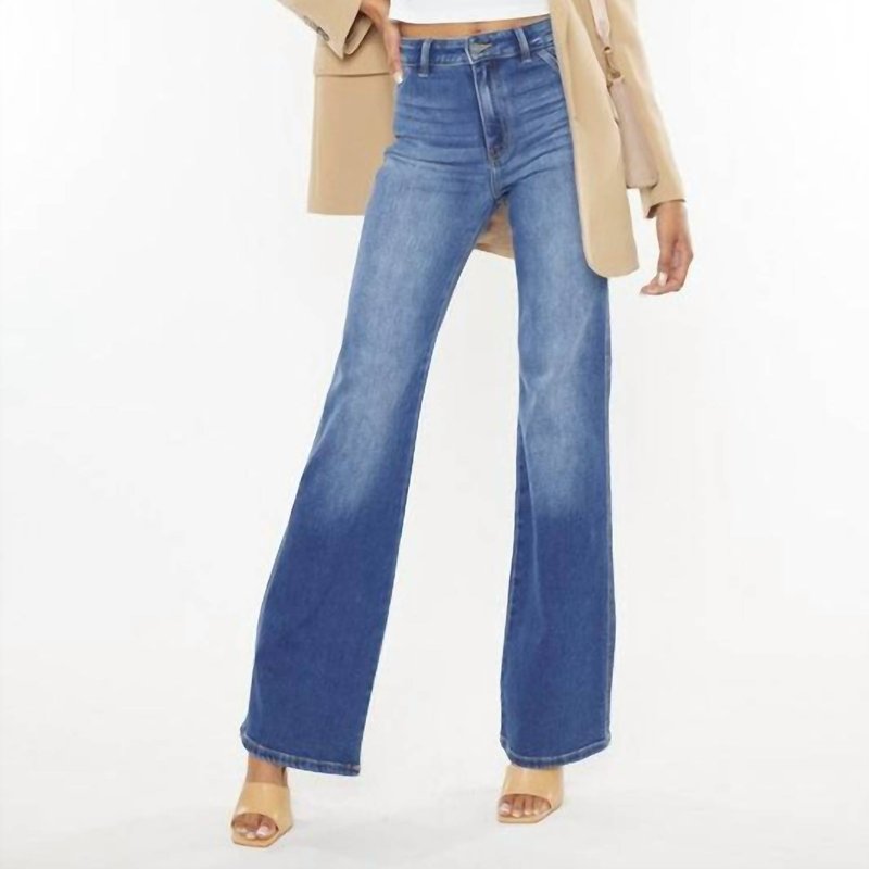 Shop Kancan Allie Super High Relaxed Flare Jeans In Blue