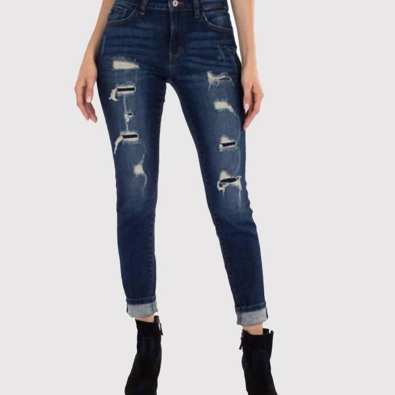 Kancan Mid Rise Distressed Ankle Skinny Jean In Blue
