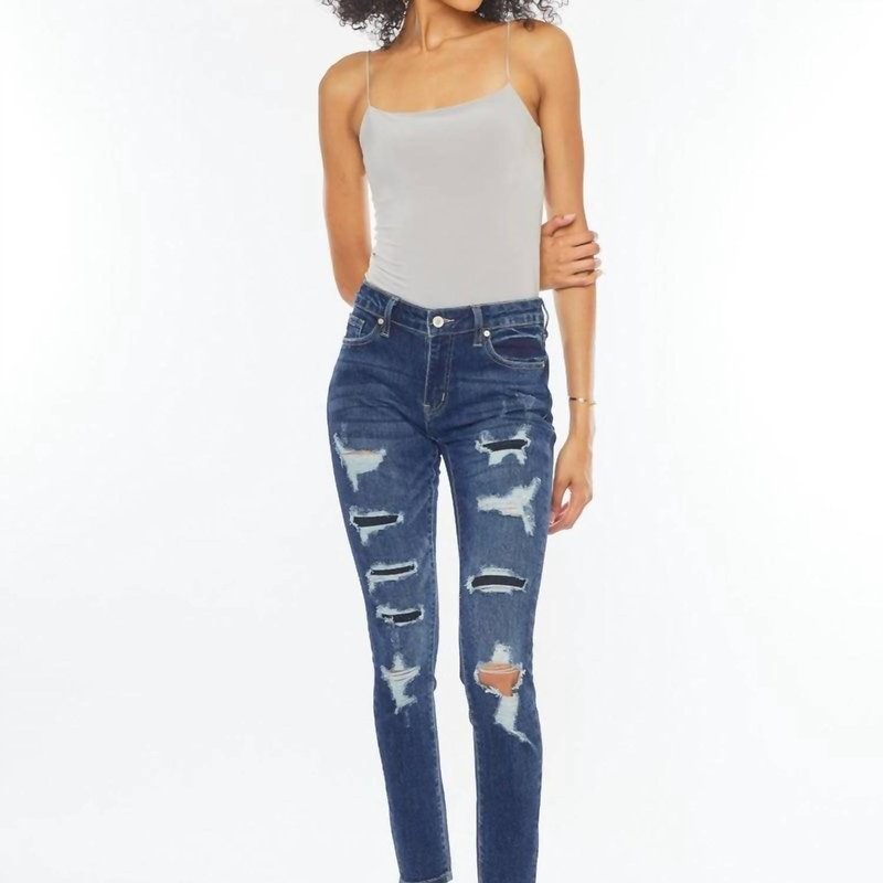 Kancan Tobie Mid Rise Super Skinny Jeans In Blue