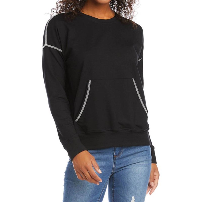 Shop Karen Kane Folk Tale Contrast Pullover Sweater In Black