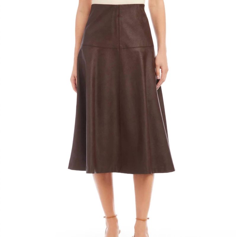 Shop Karen Kane Vegan Leather Midi Skirt In Brown