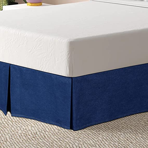Shop Karin Maki Denim Blue Bed Skirt Full, 14 Inch Tailored Drop Pleated Bed Skirt, Premium Quality Cotton Fabric, 3