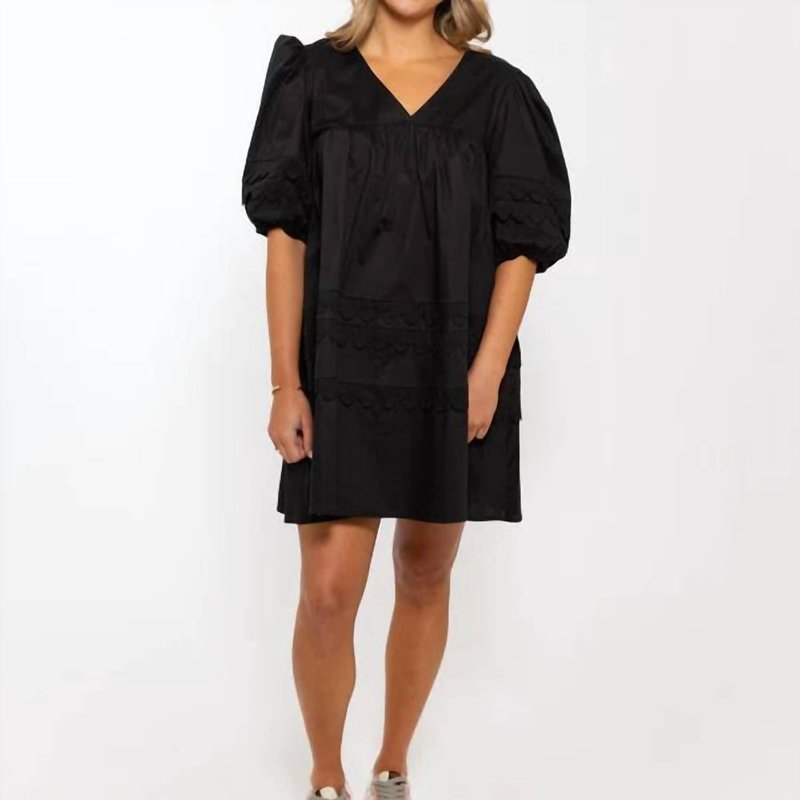 Shop Karlie Poplin V-neck Scallop Puff Dress In Black
