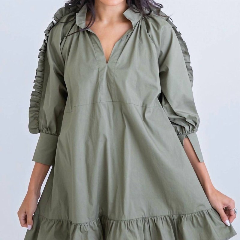 Shop Karlie Solid Poplin Ruffle Sleeve Vneck Dress In Green