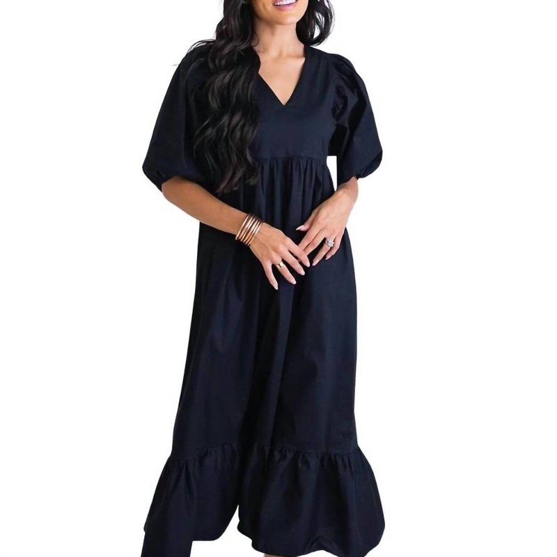 Shop Karlie Solid Poplin V-neck Maxi Dress In Black