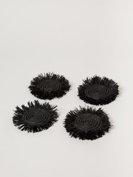 Fringed Natural Coasters, Set of 4 - Black
