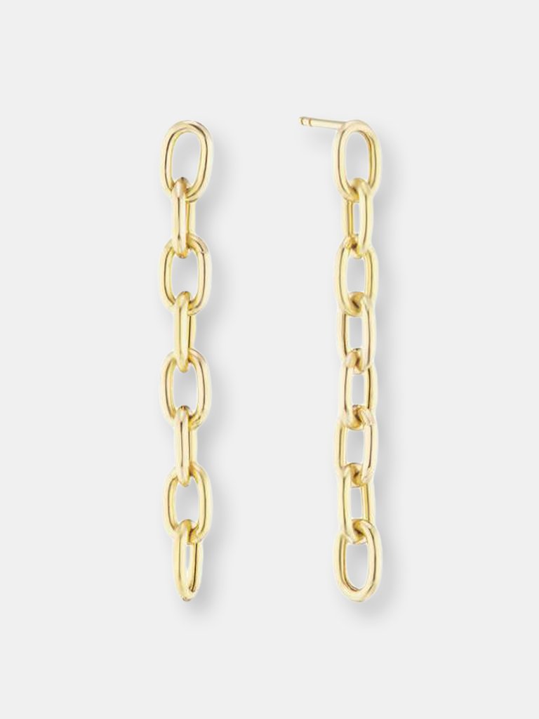 Elongated Thick Chain Link Earrings Long - Yellow Gold