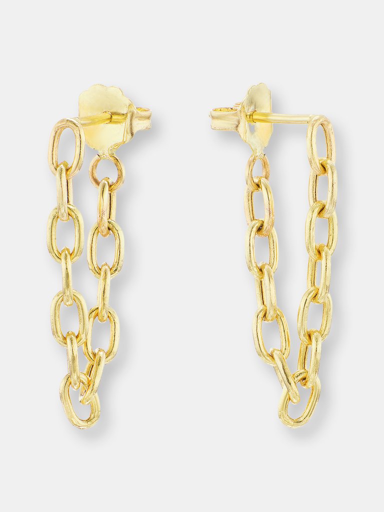 Mini Chain Link Loop Earrings - Yellow Gold