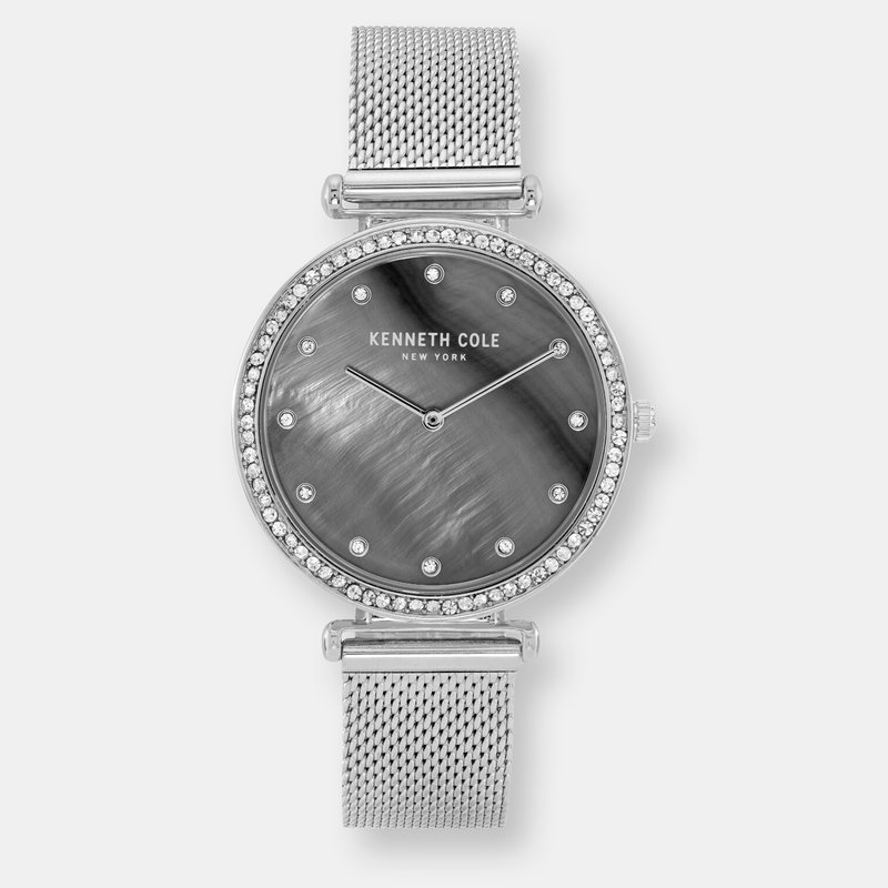 Kenneth Cole Women's Mother-of Pearl Mesh Kc50927001 Silver Stainless-steel Quartz Dress Watch In Metallic