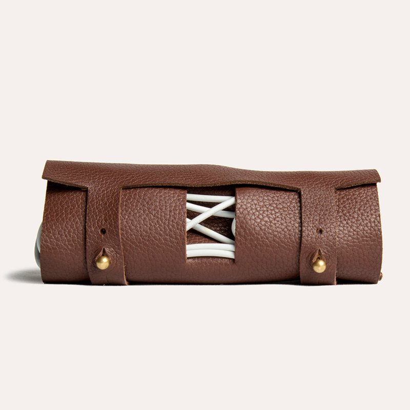 Kiko Leather Leather Cord Wrap Pouch In Brown