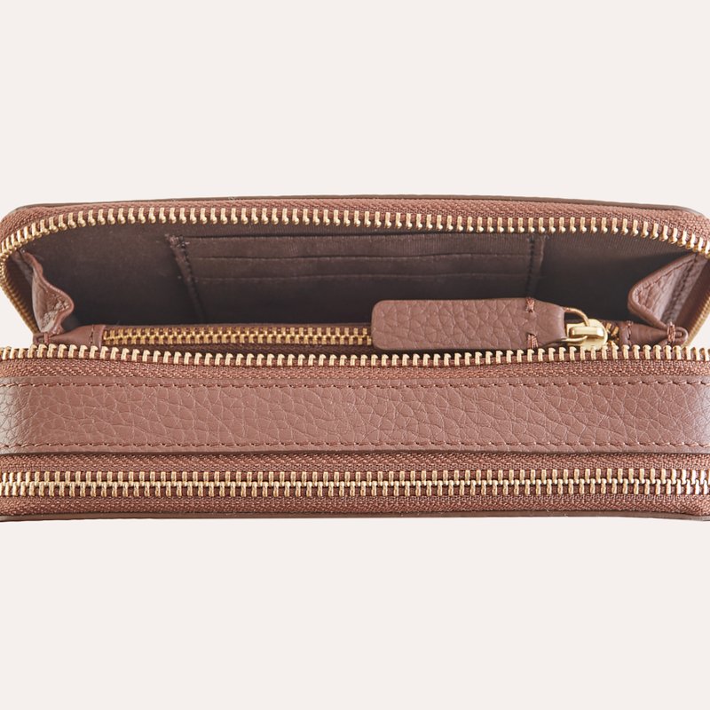 Shop Kiko Leather Zip Around Crossbody Pebble In Brown