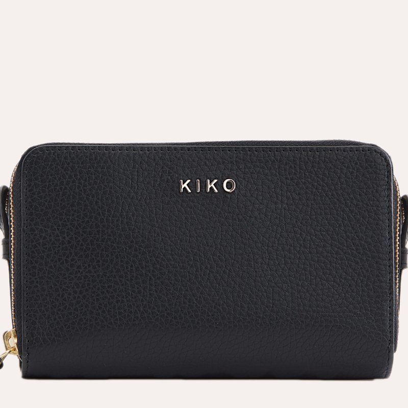 Kiko Leather Zip Around Crossbody Pebble In Black