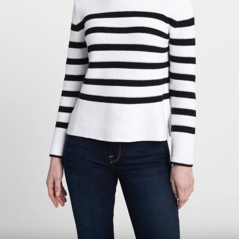 Shop Kinross Striped Rib Funnel Sweater In White