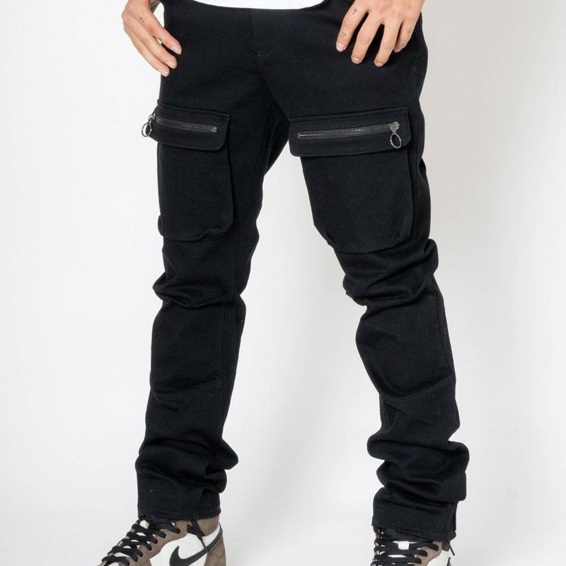 Shop Konus Men's 5 Pocket Slim Pants With Cargo Pockets In Black
