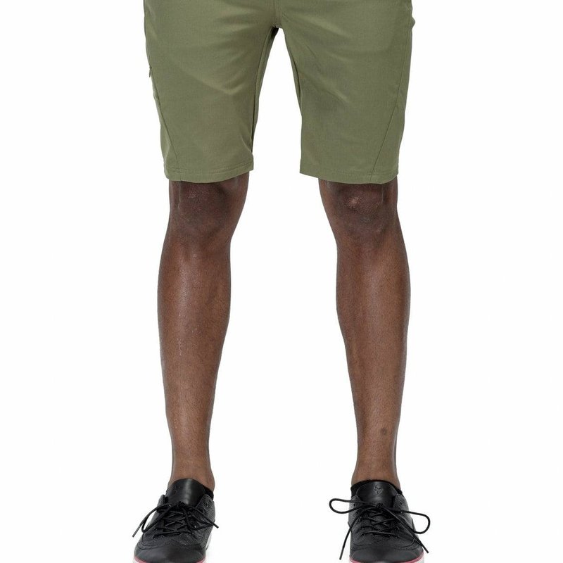 Shop Konus Men's Asymmetrical Zipper Fly Shorts In Olive In Green